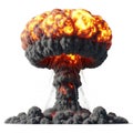 Mushroom Cloud Explosion with Intense Fire and Dark Smoke on White Background bomb nuclear Royalty Free Stock Photo