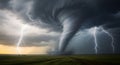 Dramatic illustration of a powerful tornado touching down in an open landscape Royalty Free Stock Photo