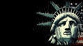 A dramatic illustration of the Statue of Liberty with a dark, stormy background and rain Royalty Free Stock Photo