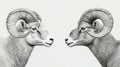 A dramatic illustration of two black rams on a white background, facing each other, embodies power, strength Royalty Free Stock Photo