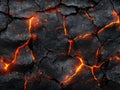 Cracked volcanic rock with glowing orange lava emerging. Royalty Free Stock Photo