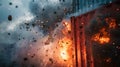 A dramatic image of a fire bursting out of a container, with flames and sparks flying everywhere Royalty Free Stock Photo