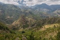 Dramatic image of mountain countryside of fields and farms in the caribbean, dominican republic.