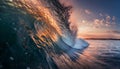 Ocean Wave at Sunset Crashing Wave, Golden Light, Sea Royalty Free Stock Photo
