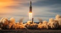 Rocket Launch Spacecraft Taking Off with Smoke and Fire Royalty Free Stock Photo