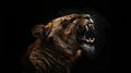 Majestic Roaring Tiger on a Dark Background. Wildlife in Action Captured in a Vivid Portrait. Ideal for Decor and Themes