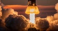 Rocket Launch Powerful Spacecraft Ascent with Fire and Smoke Royalty Free Stock Photo
