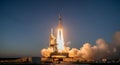 Rocket Launch Space Exploration, Powerful Takeoff, Blue Sky Royalty Free Stock Photo