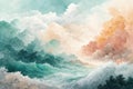 Ethereal painted sky-art merges with turquoise-ocean a vibrant, dreamlike fantasy-scape is born. Royalty Free Stock Photo