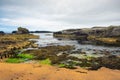 Dramatic landscape of the Ballintoy Harbor shoreline in Northern Ireland