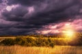 D ramatic Landscape with rainclouds before the thunderstorm. Royalty Free Stock Photo