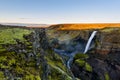 Dramatic landscape of Haifoss Waterfall in Landmannalaugar canyon, Iceland. Iceland at sunrise