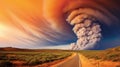 Dramatic landscape with heavy fire and puffs of smoke in Western Australia, bushfire. Royalty Free Stock Photo