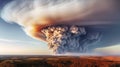 Dramatic landscape with heavy fire and puffs of smoke in Western Australia, bushfire. Royalty Free Stock Photo