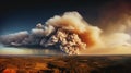 Dramatic landscape with heavy fire and puffs of smoke in Western Australia, bushfire.