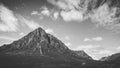 dramatic landscape just outside of glencoe in the scottish highlands in black and white Royalty Free Stock Photo