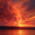 Dramatic landscape mountains highlighted under a sky ablaze in red Royalty Free Stock Photo