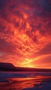 Dramatic landscape mountains highlighted under a sky ablaze in red Royalty Free Stock Photo