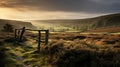 Dramatic Landscape: Stunning Backlit Photo Of Stone Fence On English Moors