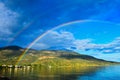 Late Afternoon Rainbow Over Gulf of Corinth Bay, Greece