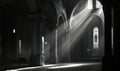 Dramatic Light Rays Illuminating Gothic Architecture in Serene Church Interior Royalty Free Stock Photo