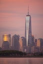 Dramatic Light Reflects off Buildings Manhattan NY One World Trade Center Royalty Free Stock Photo
