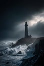 Dramatic Lighthouse Amidst a Stormy Ocean Royalty Free Stock Photo