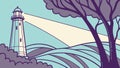 Dramatic Lighthouse Beam Over Forest & Ocean, vector design Generative AI Royalty Free Stock Photo