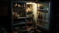 Dramatic Lighting In A Cluttered Kitchen: An Old Fridge In A Worn Building