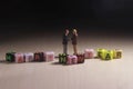 Dramatic Lighting Simple Photo, Mini Figure Businessman Toy, Handshaking with Happy New Year Word Plastic Alpabhet Cube Bead