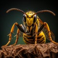Dramatic Lighting: Yellow And Black Wasp On Wood