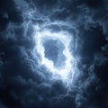 Dramatic lightning storm with a hole in the clouds revealing a bright light Royalty Free Stock Photo