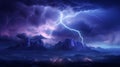 A dramatic lightning storm illuminating a majestic mountain range. Generative ai