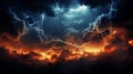 Dramatic lightning storm illuminating the night sky