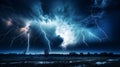 Dramatic lightning storm illuminating the night sky, casting an Royalty Free Stock Photo