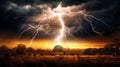 Dramatic lightning storm illuminating the night sky, casting an Royalty Free Stock Photo