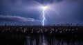 Dramatic Lightning Storm Over Dark Landscape Royalty Free Stock Photo