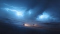 Dramatic Lightning Storm Over Dark Landscape Royalty Free Stock Photo