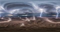 Dramatic lightning storm over desert with swirling dust tornadoes and thunderclouds Royalty Free Stock Photo