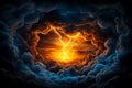 A dramatic lightning storm with two bolts of lightning striking through dark clouds Royalty Free Stock Photo