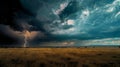 A dramatic lightning strike in the distance over an African savannah