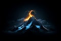 A dramatic lightning strike illuminates a snow-capped mountain peak against a dark, stormy sky Royalty Free Stock Photo
