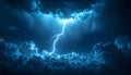 Dramatic Lightning Strike Illuminating Dark Blue Storm Clouds at Night Royalty Free Stock Photo