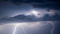 Dramatic Lightning Strike Illuminating Dark Storm Clouds During a Powerful Electrical Storm at Night Royalty Free Stock Photo