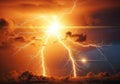 Dramatic lightning strike illuminating stormy sky Royalty Free Stock Photo