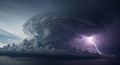 Dramatic Lightning Strike in Ominous Storm Clouds Royalty Free Stock Photo