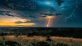 A dramatic lightning strike over the African savannah