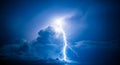AI-generated Dramatic Lightning Strike Over Dark Storm Clouds in Night Sky Royalty Free Stock Photo