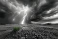 Dramatic Lightning Strike over Desert Landscape Royalty Free Stock Photo