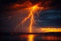 Dramatic Lightning Strike at Sunset. Royalty Free Stock Photo